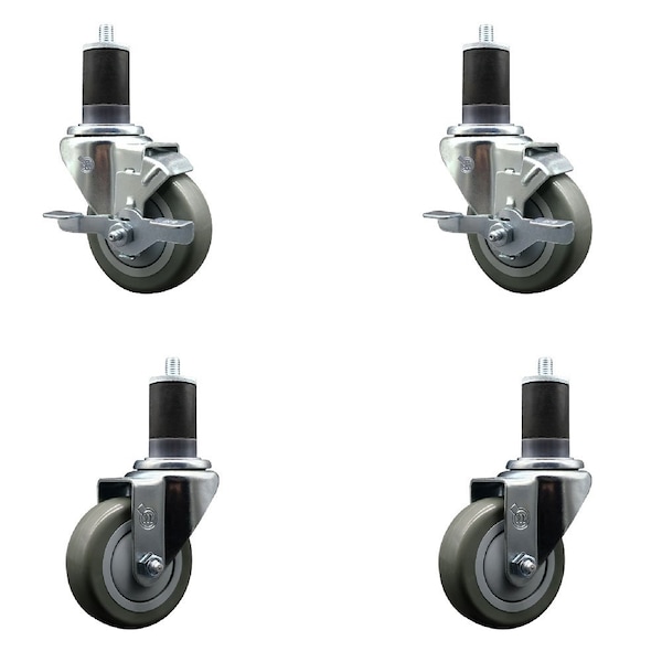 Service Caster 3.5'' Gray Poly Wheel Swivel 1-5/8'' Expanding Stem Caster Set 2 Brakes, 4PK SCC-EX20S3514-PPUB-2-TLB-2-158 - main
